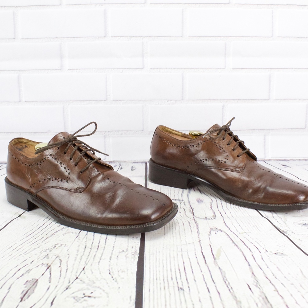 Marco Vicci Zues Brown Leather Dress Shoes Size 10 - Picture 4 of 8